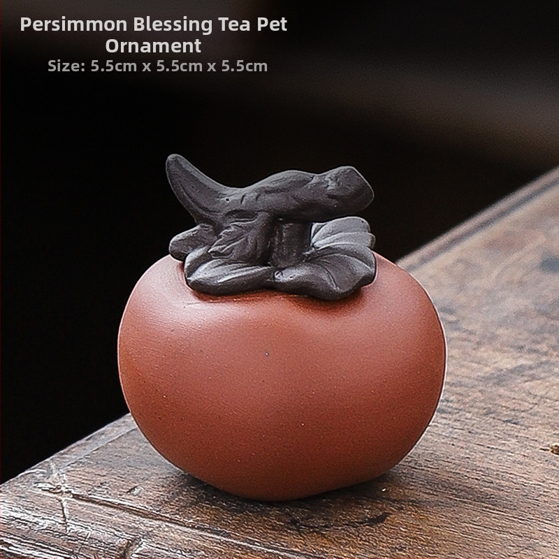 Ornament ceramic pentru ceai – Tea Pet, în formă de persimon, cu capac