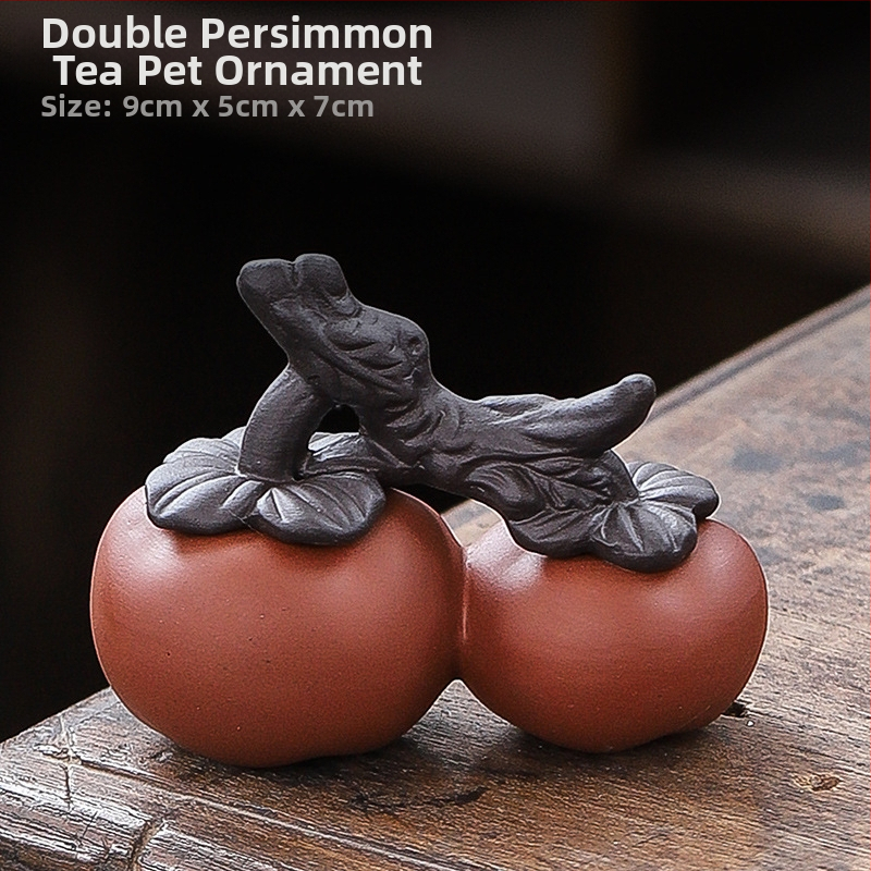 Ornament ceramic pentru ceai – Tea Pet, în formă de persimon, cu capac