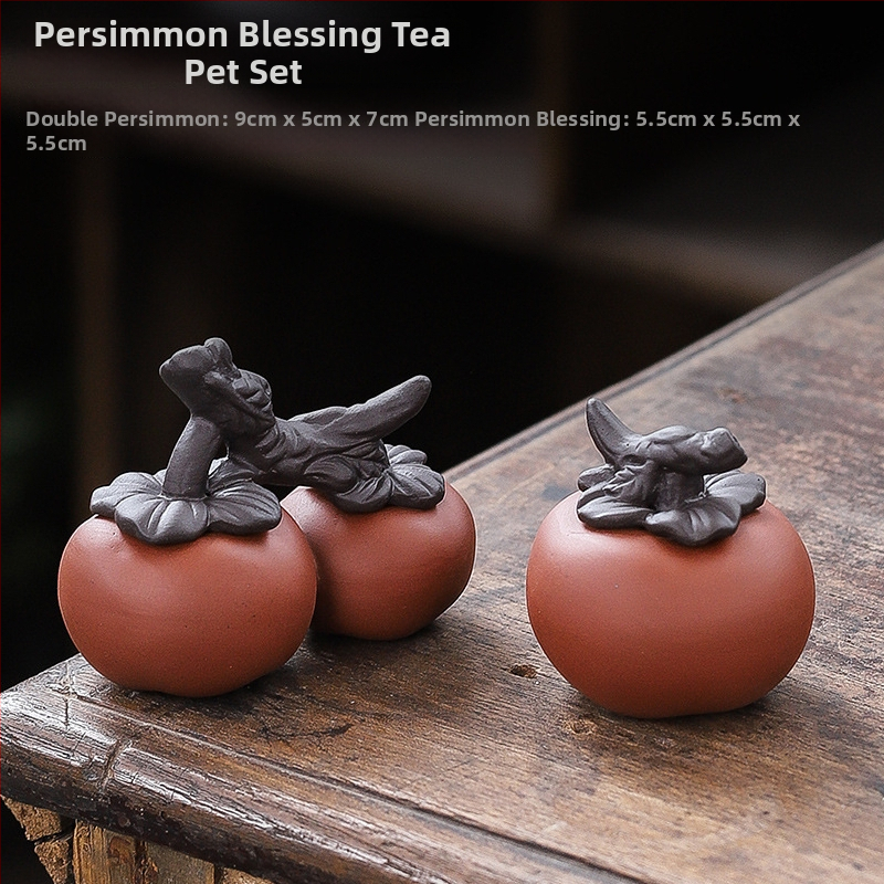 Ornament ceramic pentru ceai – Tea Pet, în formă de persimon, cu capac