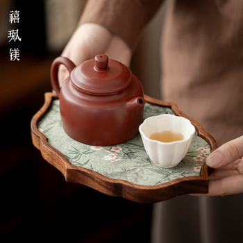 Jubilee Magnesium Walnut Tăviță din lemn masiv de nuc, pentru ceainic, stil vintage chinezesc, măiestrie manuală, suprafață impermeabilă pentru ceai cu pernă izolatoare termică
