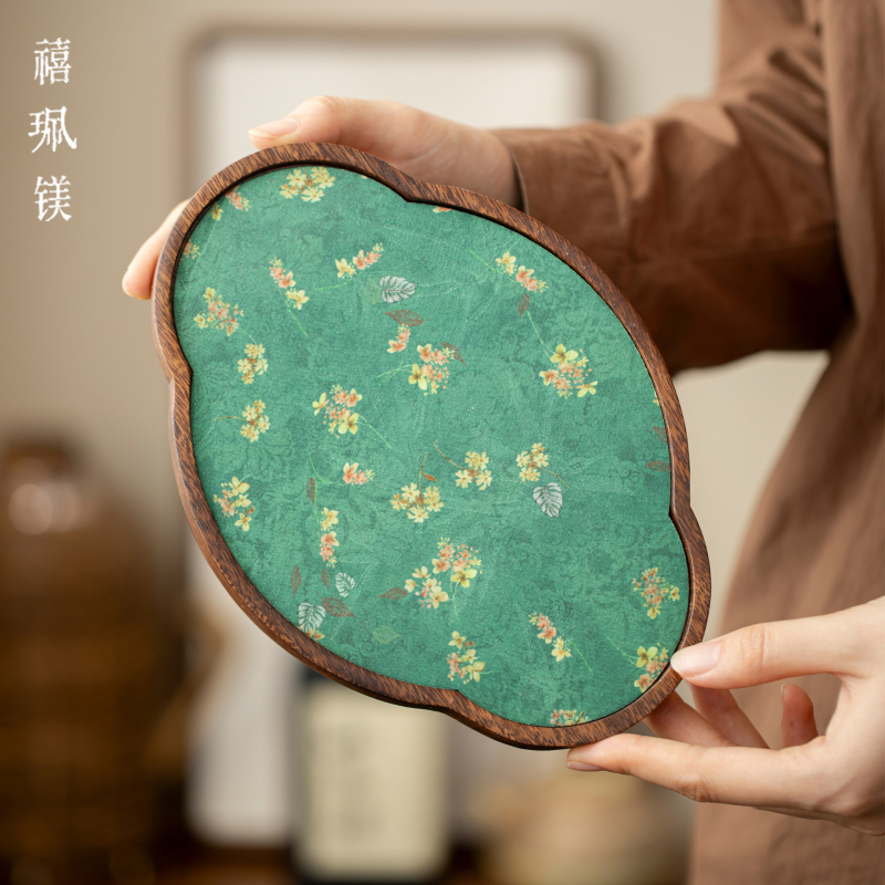 Jubilee Magnesium Walnut Tăviță din lemn masiv de nuc, pentru ceainic, stil vintage chinezesc, măiestrie manuală, suprafață impermeabilă pentru ceai cu pernă izolatoare termică