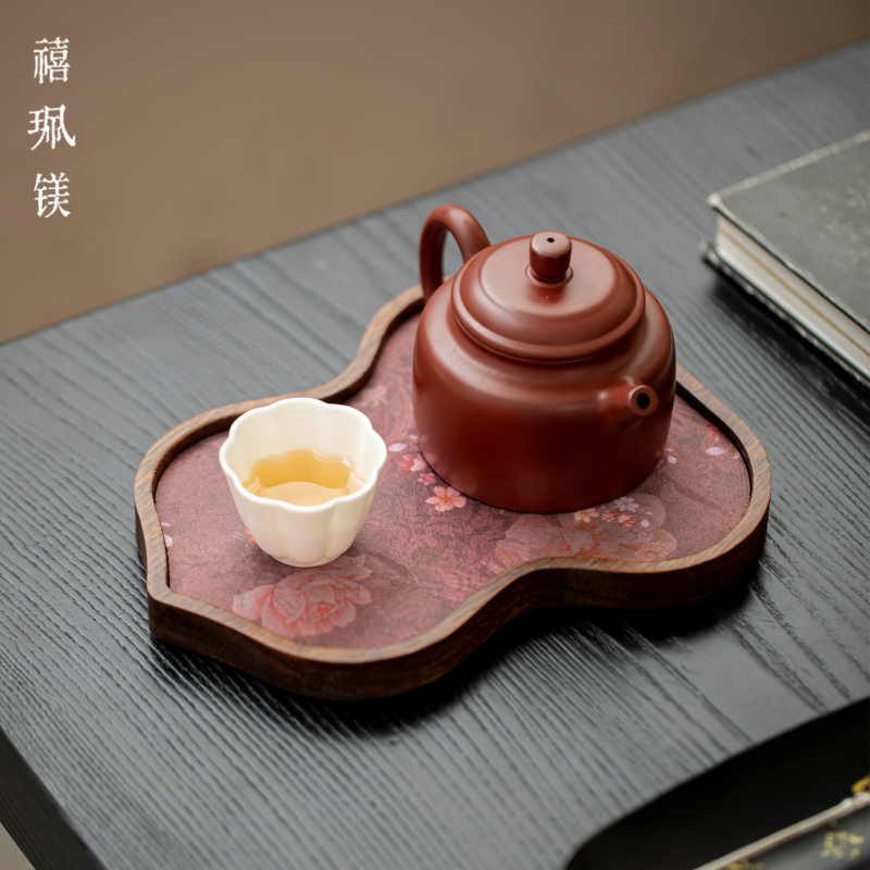 Jubilee Magnesium Walnut Tăviță din lemn masiv de nuc, pentru ceainic, stil vintage chinezesc, măiestrie manuală, suprafață impermeabilă pentru ceai cu pernă izolatoare termică