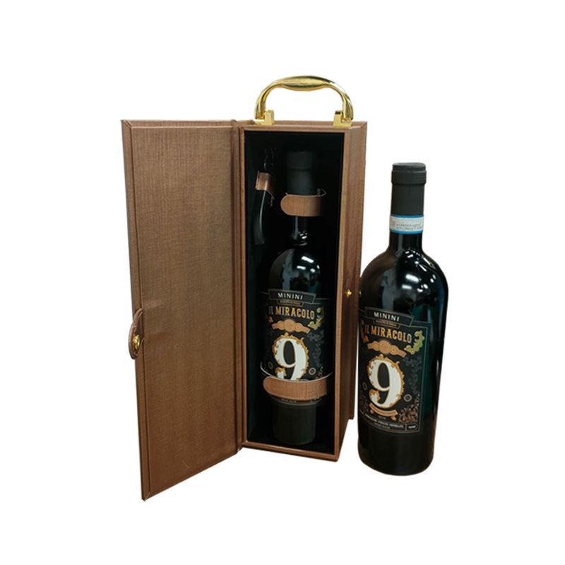 Cutie cadou din piele PU pentru două sticle de vin, cu bază MDF, accesorii pentru vin incluse