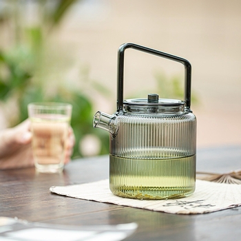 Ceainic din sticlă transparent multicolor pentru ceai verde, rezistent la căldură, stil chinezesc, cu mâner și filtru pentru infuzare la rece