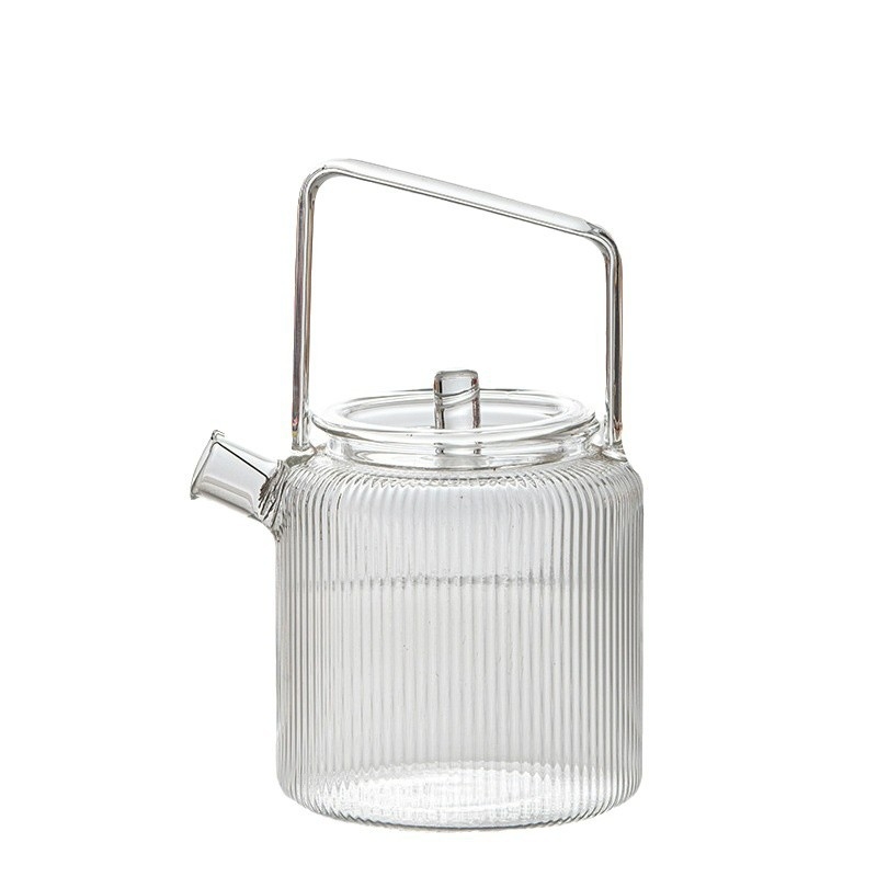 Ceainic din sticlă transparent multicolor pentru ceai verde, rezistent la căldură, stil chinezesc, cu mâner și filtru pentru infuzare la rece