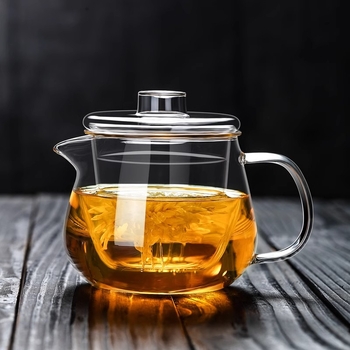 Ceainic pentru ceai de flori, din sticlă borosilicată înaltă, vas unic, rezistent la temperaturi, gros, separare ceai-apă