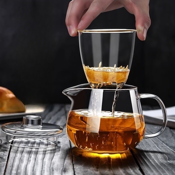 Ceainic pentru ceai de flori, din sticlă borosilicată înaltă, vas unic, rezistent la temperaturi, gros, separare ceai-apă