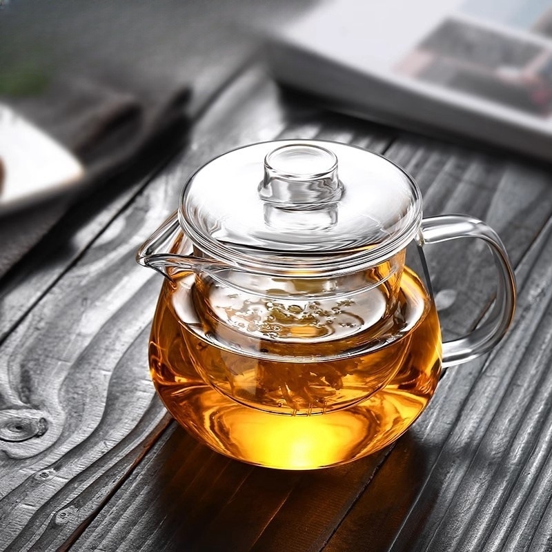 Ceainic pentru ceai de flori, din sticlă borosilicată înaltă, vas unic, rezistent la temperaturi, gros, separare ceai-apă
