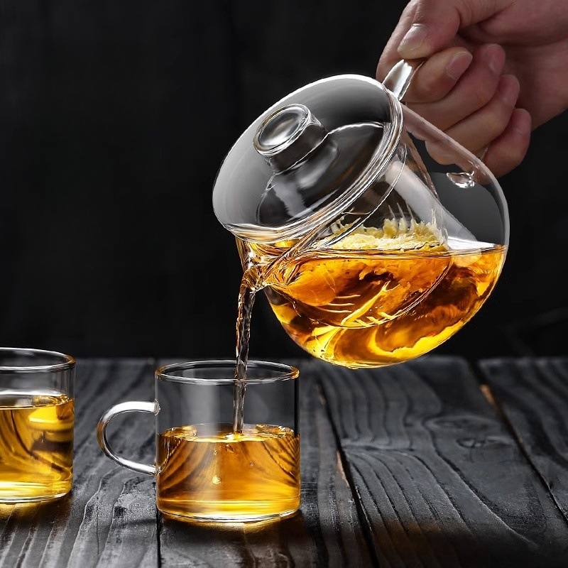 Ceainic pentru ceai de flori, din sticlă borosilicată înaltă, vas unic, rezistent la temperaturi, gros, separare ceai-apă
