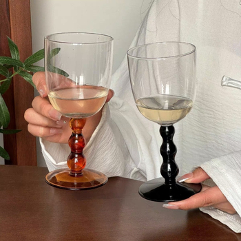 Pahar de vin și cocktail din sticlă, cu trei mărgele, picior înalt, fără mâner, stil minimalist modern, 201–300 ml