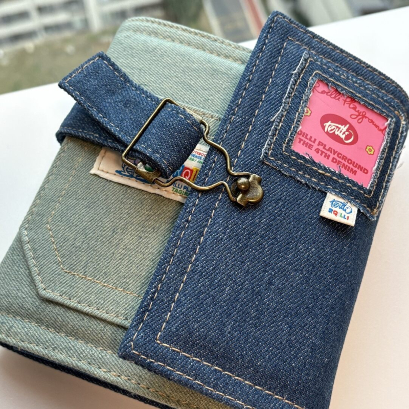 Album de carduri din denim A7 vintage, design unic, pagini detașabile, pentru depozitarea cardurilor de 3 inch și a fotografiilor Polaroid