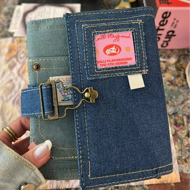 Album de carduri din denim A7 vintage, design unic, pagini detașabile, pentru depozitarea cardurilor de 3 inch și a fotografiilor Polaroid