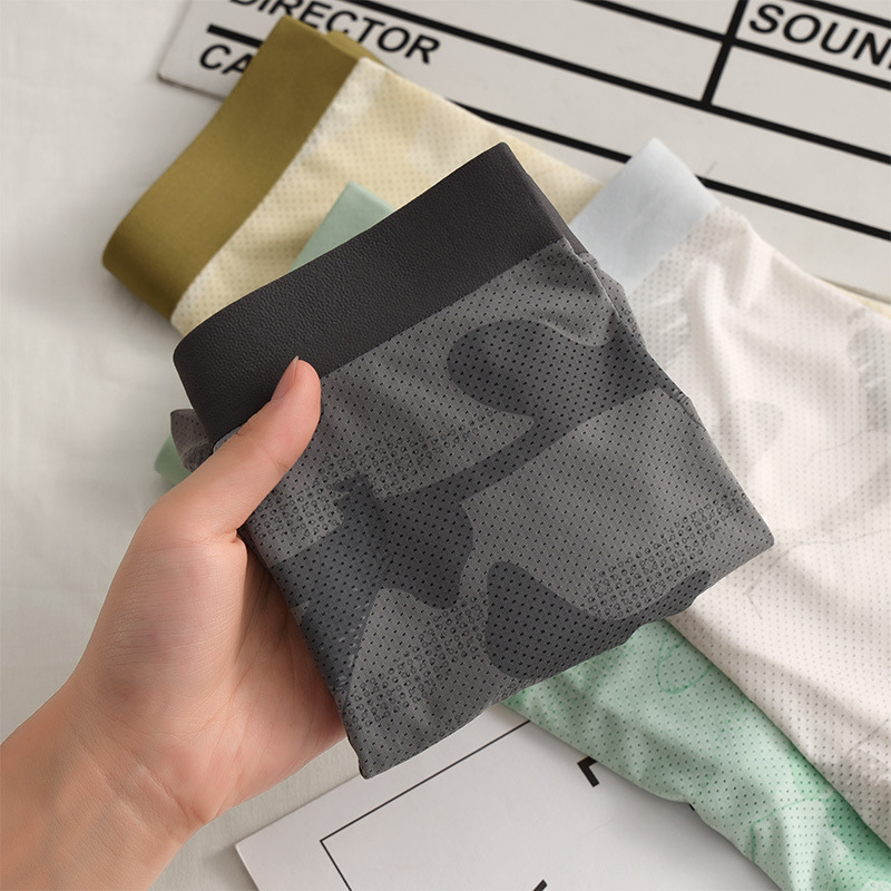 Muške bokserice s maskiranim uzorkom, prozračna mrežasta tkanina od ice-silk, srednji struk, lagane za ljeto