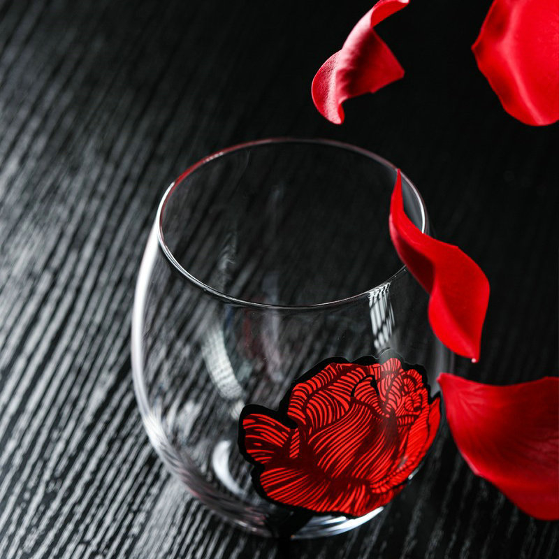Set de pahare de vin roșu din cristal, pentru cuplu, cu motiv gravat de trandafir, stil european, 601–700 ml