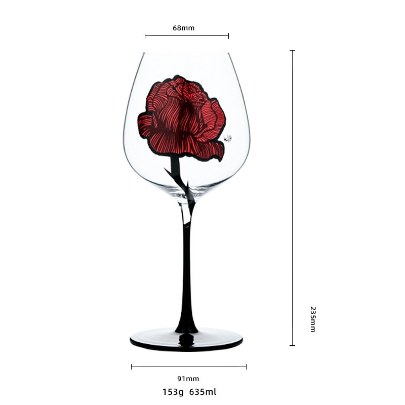 Set de pahare de vin roșu din cristal, pentru cuplu, cu motiv gravat de trandafir, stil european, 601–700 ml