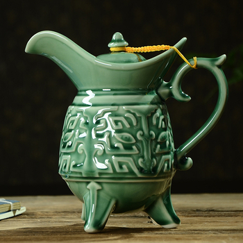 Set ceramic în stil antic pentru băuturi, cu recipient de alb distilat și recipient de vin galben, capacitate mare, cu pahare