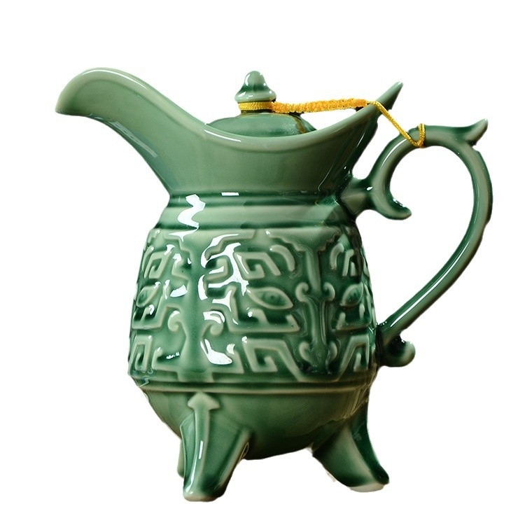 Set ceramic în stil antic pentru băuturi, cu recipient de alb distilat și recipient de vin galben, capacitate mare, cu pahare