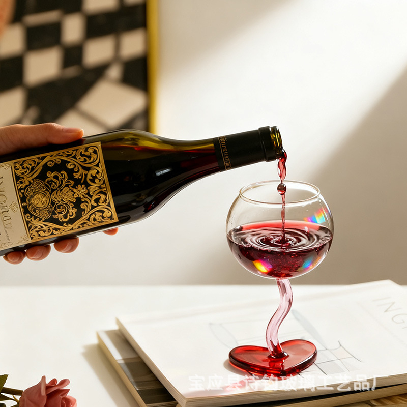 Pahar înalt pentru vin roșu, formă de inimă, sticlă din borosilicat, stil luxos ușor, capacitate 401–500 ml