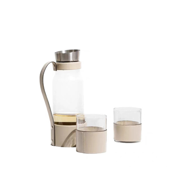 Ceainic de apă din sticlă cu înveliș din piele, design modern minimalist