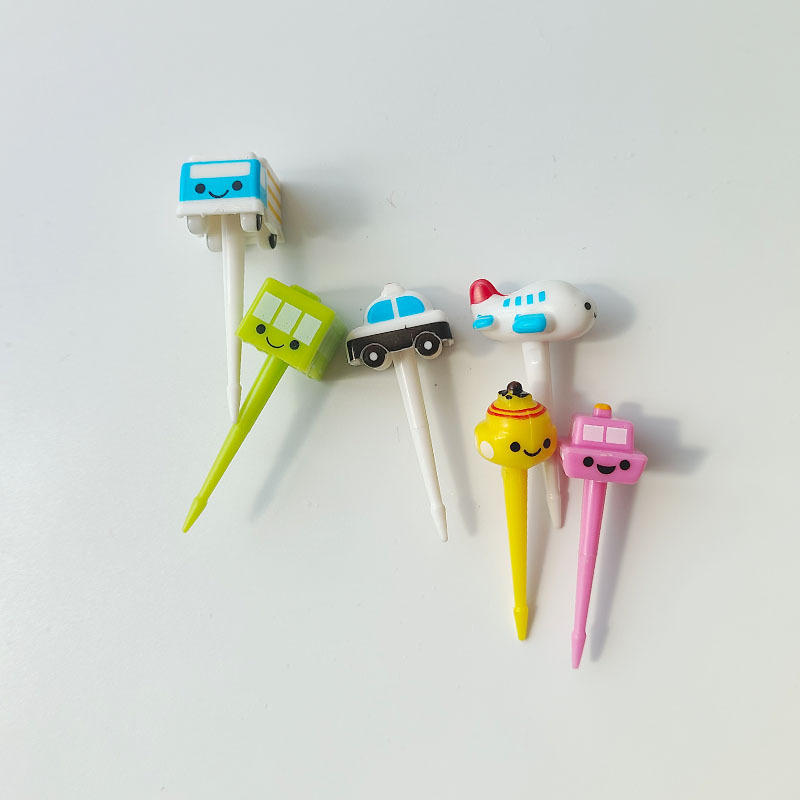 Furculițe pentru fructe din plastic, în stil japonez, cu modele de mașini și avioane, pentru copii