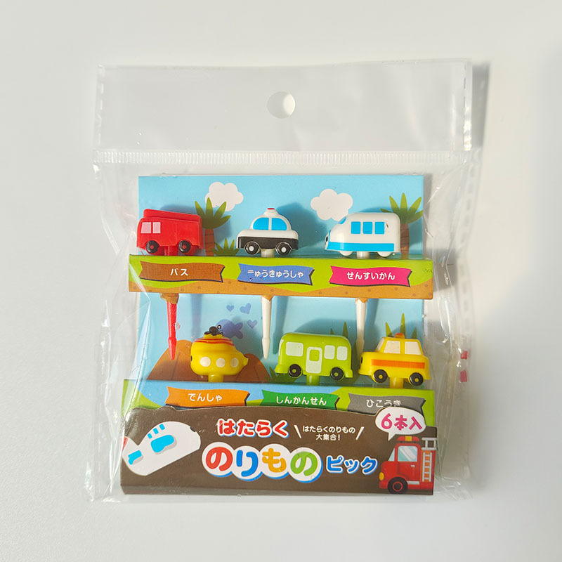 Furculițe pentru fructe din plastic, în stil japonez, cu modele de mașini și avioane, pentru copii