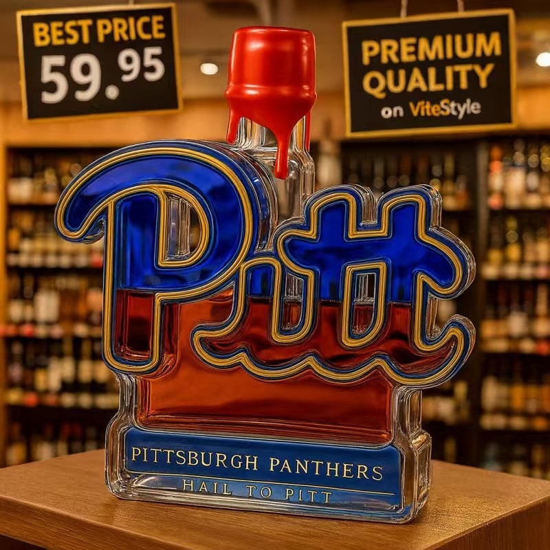 Decantor modern din sticlă pentru whisky, cu formă de sticlă unică și design inspirat de logo