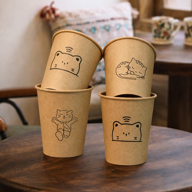 Pahare de unică folosință din hârtie kraft, cu grosime pentru uz casnic, pahare elegante pentru oaspeți, conform cu standardele alimentare, capacitate 201–300 ml, acoperire laminată, protecție anti-arsuri