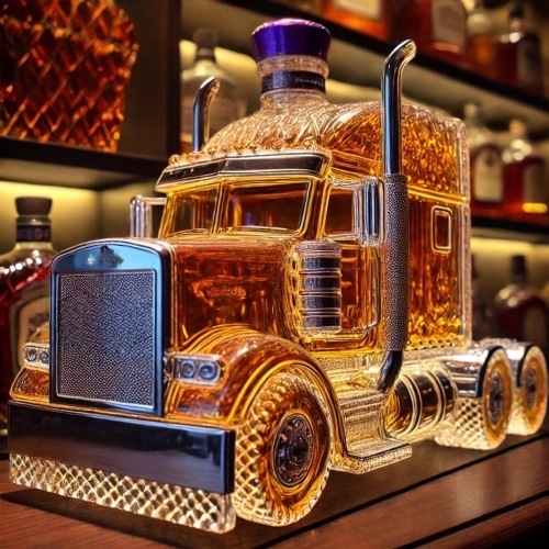 Decantor de whisky din sticlă, în formă de mașină, design clasic, capacitate 301–400 ml