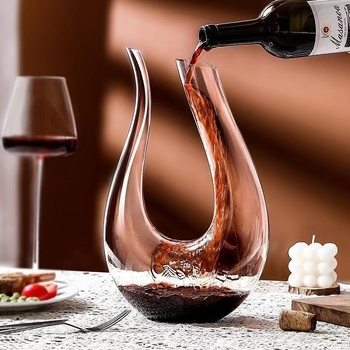 Decantor din sticlă pentru vin roșu, cu mâner, stil modern minimalist, capacitate 1000 ml sau mai mult