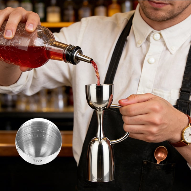 Pahar de măsurare din oțel inoxidabil 304, cu mâner dublu, instrument pentru barmani, dozator de lichior, capacitate 1–100 ml