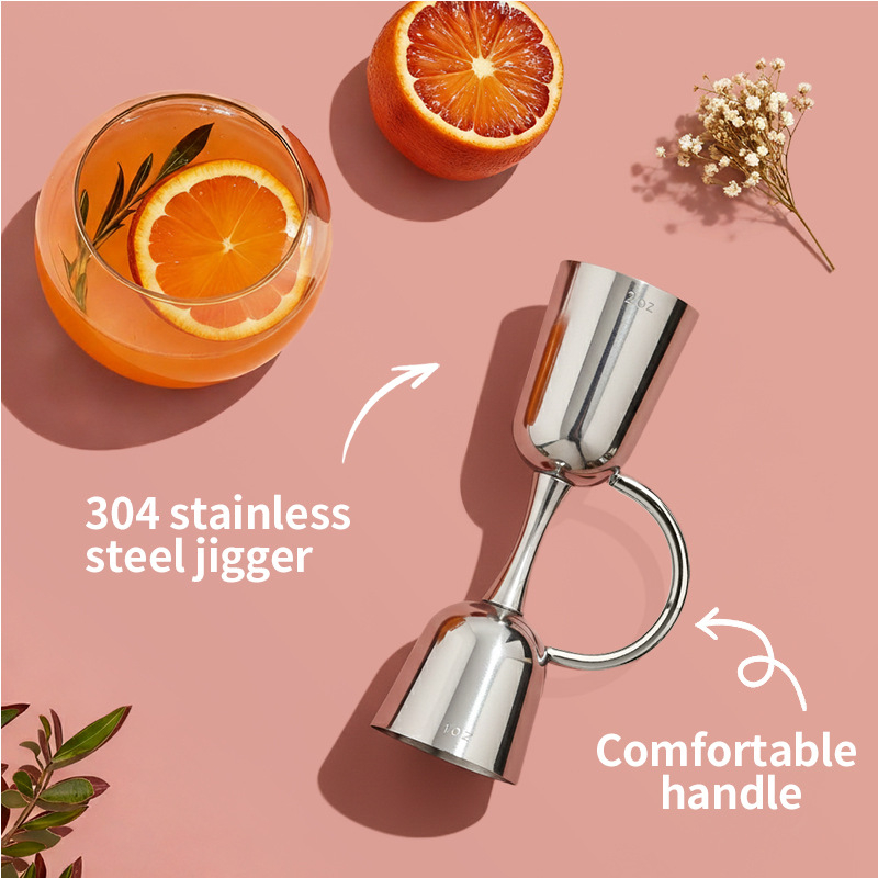 Pahar de măsurare din oțel inoxidabil 304, cu mâner dublu, instrument pentru barmani, dozator de lichior, capacitate 1–100 ml