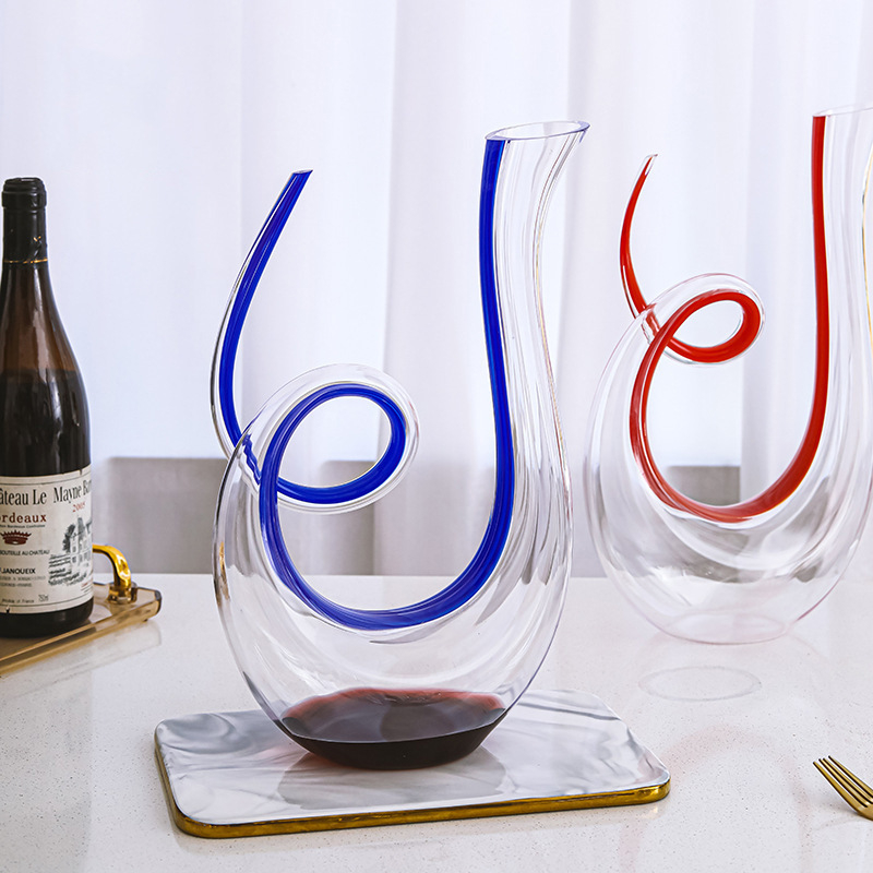 Decantator de vin din sticlă cristalină, design creativ de turnare rapidă, stil Nordic, capacitate 701-800 ml, culori: roșu, albastru, verde, roz