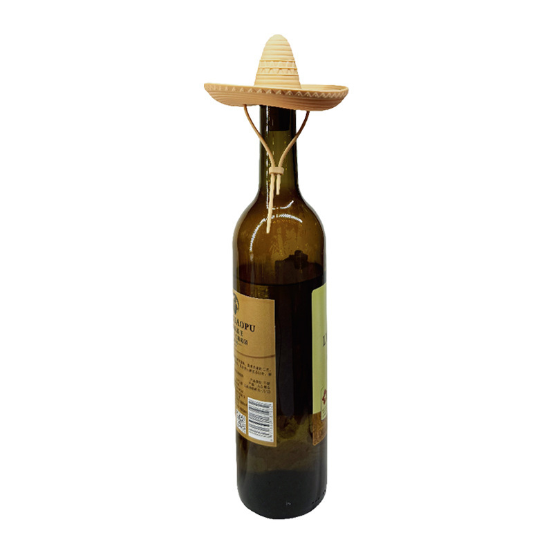 Stopper pentru sticla de vin roșu, capac sigilant creativ pentru conservare, design pălărie de paie în stil cowboy mexican