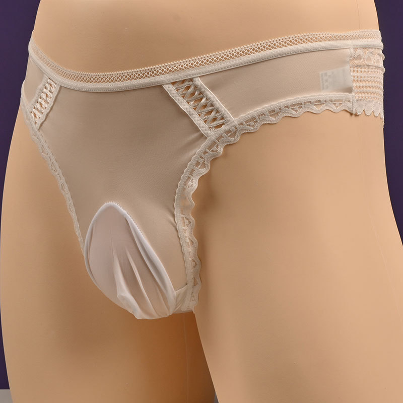 Férfiaknak plusz méret, fényes csipkés Ice Silk alsó, légáteresztő, hátul paún csipkével