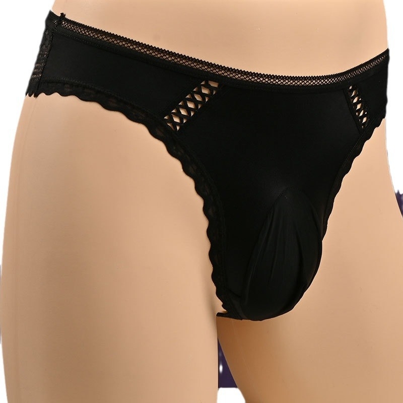 Férfiaknak plusz méret, fényes csipkés Ice Silk alsó, légáteresztő, hátul paún csipkével