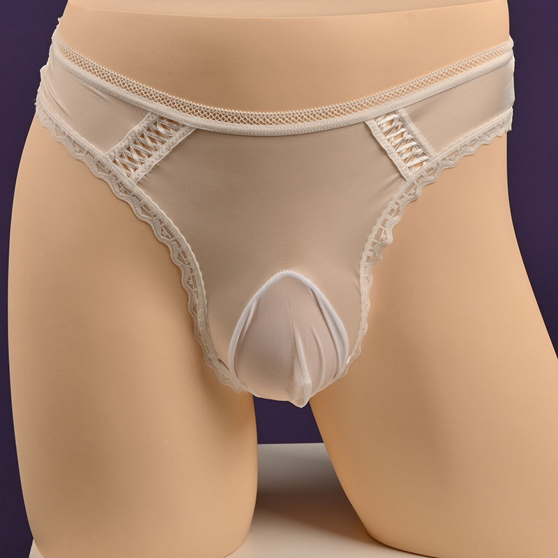 Férfiaknak plusz méret, fényes csipkés Ice Silk alsó, légáteresztő, hátul paún csipkével