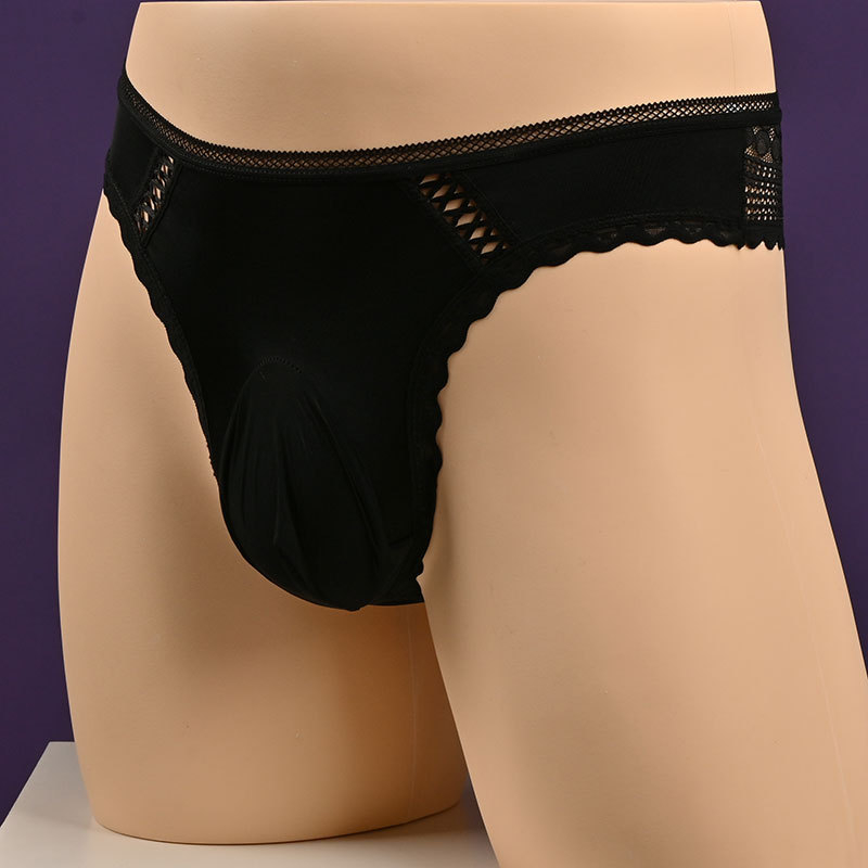 Férfiaknak plusz méret, fényes csipkés Ice Silk alsó, légáteresztő, hátul paún csipkével