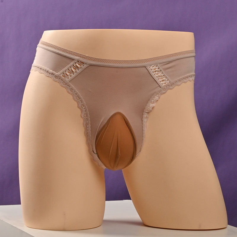 Férfiaknak plusz méret, fényes csipkés Ice Silk alsó, légáteresztő, hátul paún csipkével