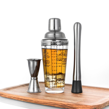 Shaker din sticlă cu scară de măsurare, shaker Boston cu trei secțiuni pentru cocktailuri