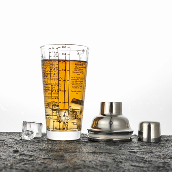 Shaker din sticlă cu scară de măsurare, shaker Boston cu trei secțiuni pentru cocktailuri