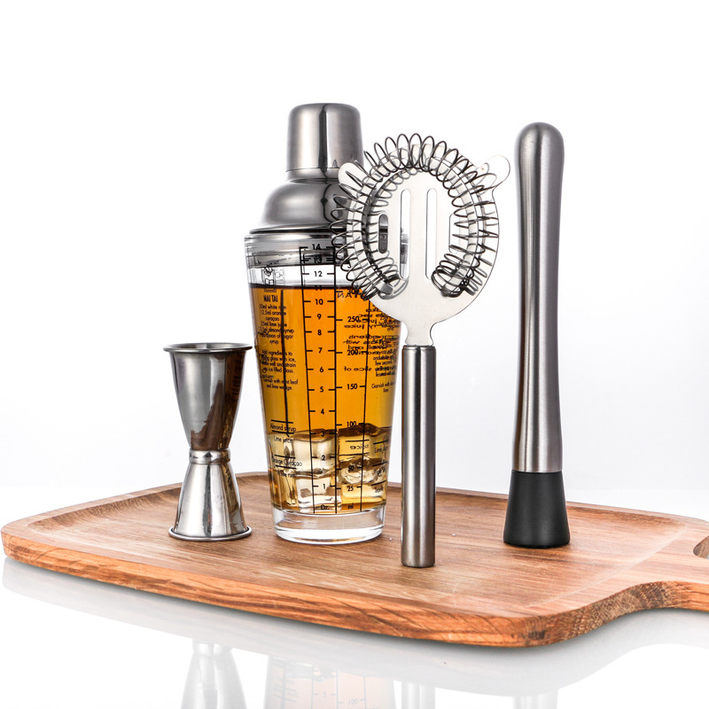 Shaker din sticlă cu scară de măsurare, shaker Boston cu trei secțiuni pentru cocktailuri