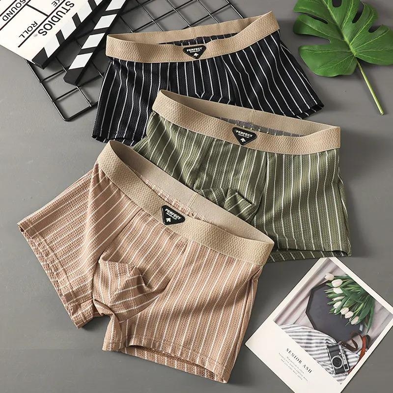 Férfi antibakteriális csíkos boxer, nylon hálós anyagú, lélegző
