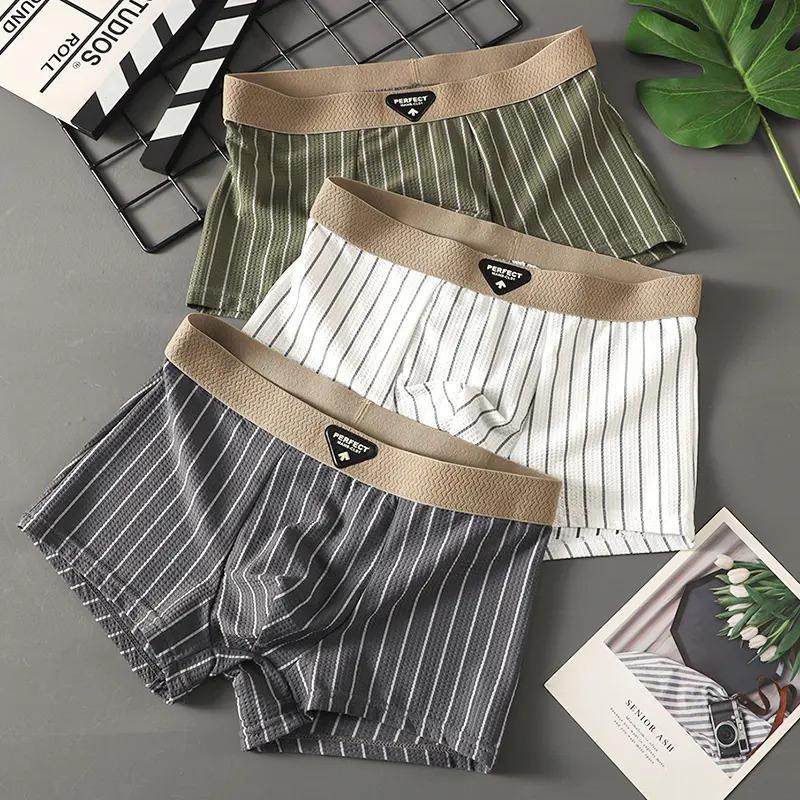Férfi antibakteriális csíkos boxer, nylon hálós anyagú, lélegző