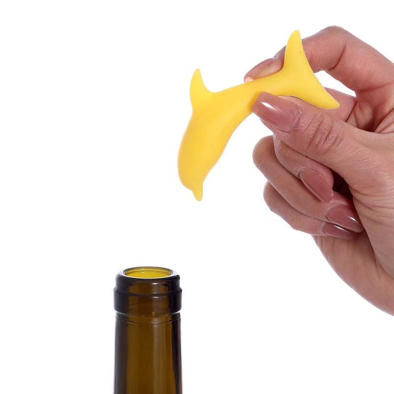 Dop din silicon pentru sticla de vin, în formă de delfin, design modern, creativ, personalizabil, cadou