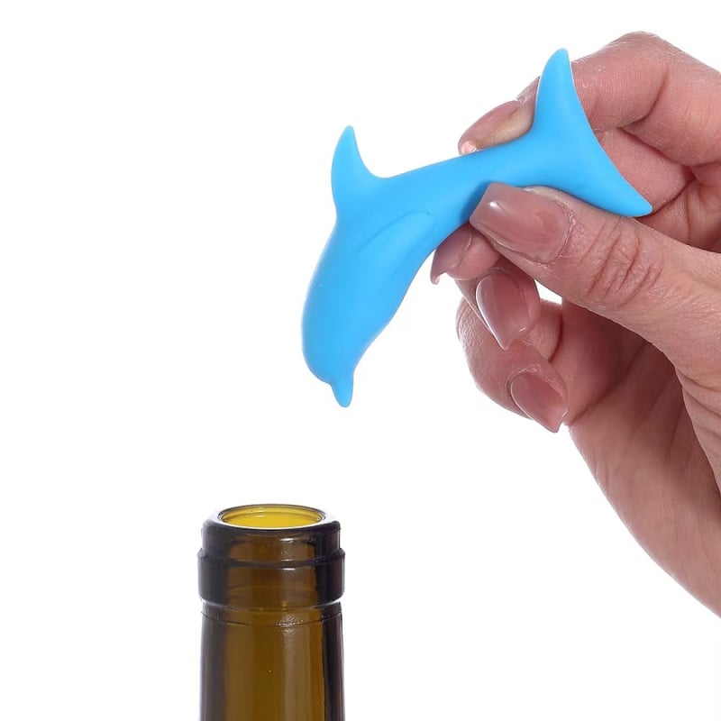 Dop din silicon pentru sticla de vin, în formă de delfin, design modern, creativ, personalizabil, cadou