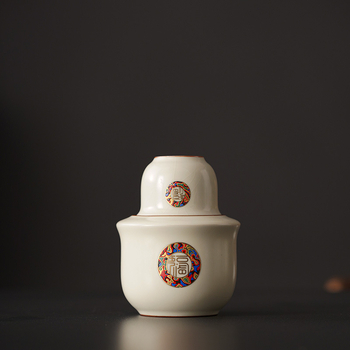Set ceramic pentru încălzire vin acasă, cu pahar de sake, stil Ru Kiln albastru și alb