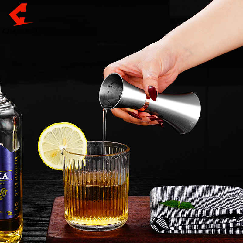 Cană de măsurare din oțel inoxidabil 304, shaker cocktail cu două capete și scară, măsurare în uncii, talie subțire