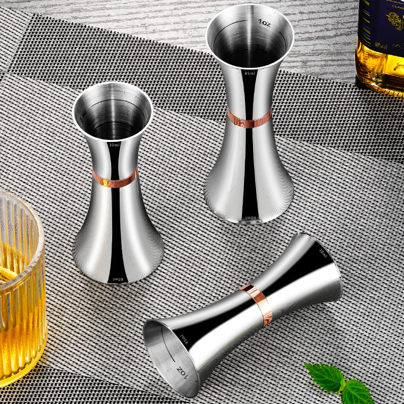 Cană de măsurare din oțel inoxidabil 304, shaker cocktail cu două capete și scară, măsurare în uncii, talie subțire