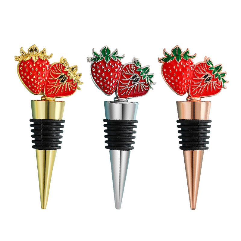 Stopper pentru sticla de vin cu design căpșună – sigilare pentru conservarea vinului; cadou potrivit pentru nuntă sau petrecere.