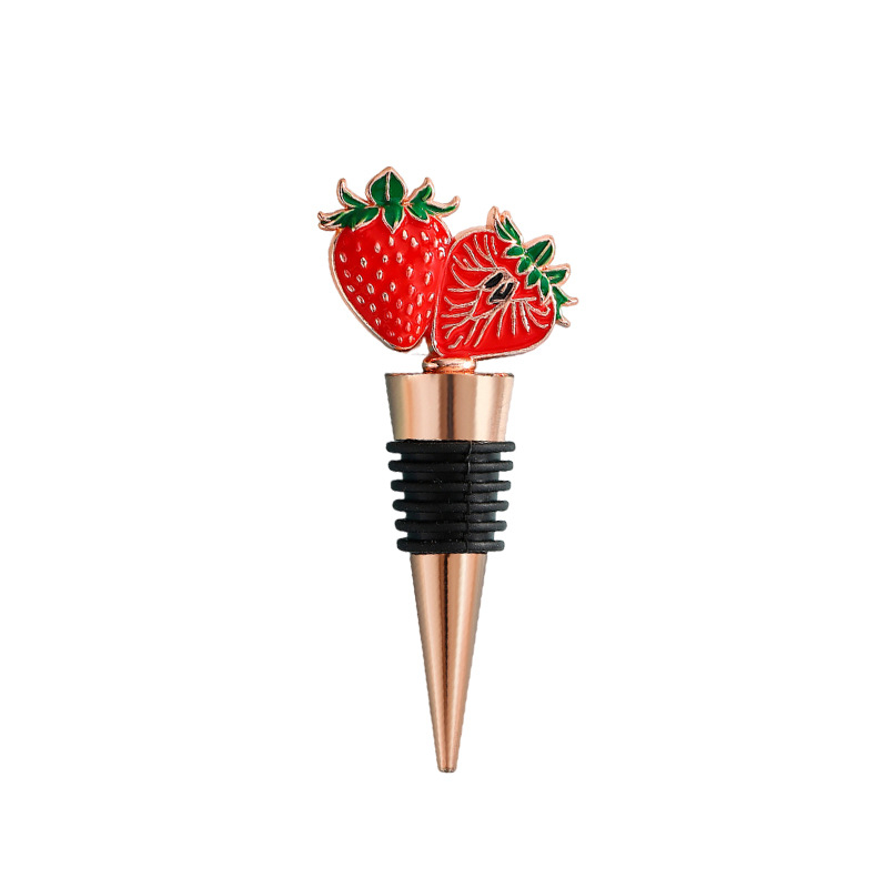 Stopper pentru sticla de vin cu design căpșună – sigilare pentru conservarea vinului; cadou potrivit pentru nuntă sau petrecere.